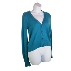 360 Cashmere turquoise blue v neck cardigan sweater